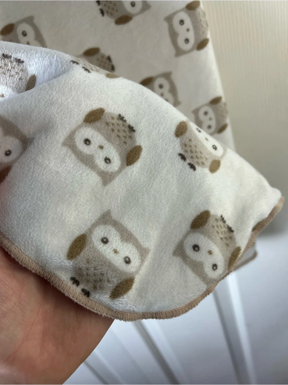 Babe Luxe Tan White Owls Baby Blanket Sherpa Security Lovey